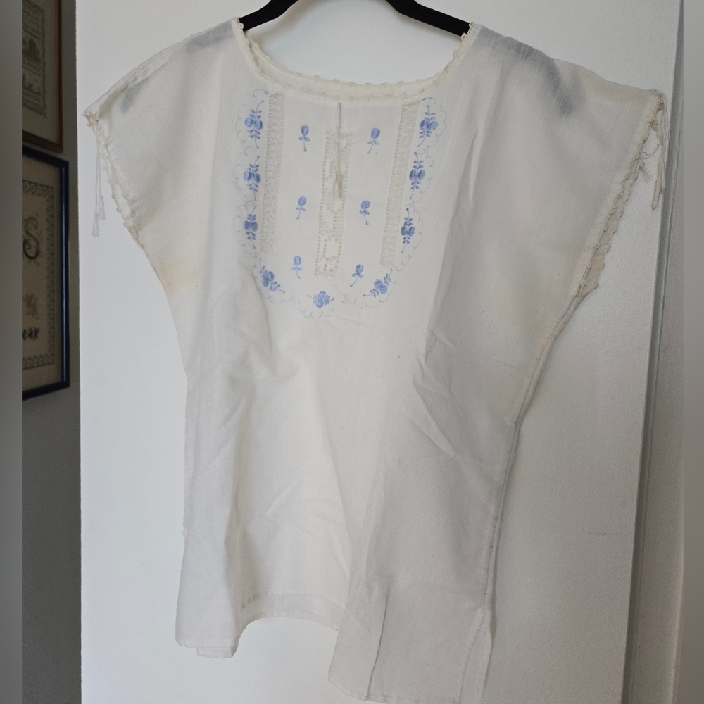 Vintage Blouse With Blue Embroidery